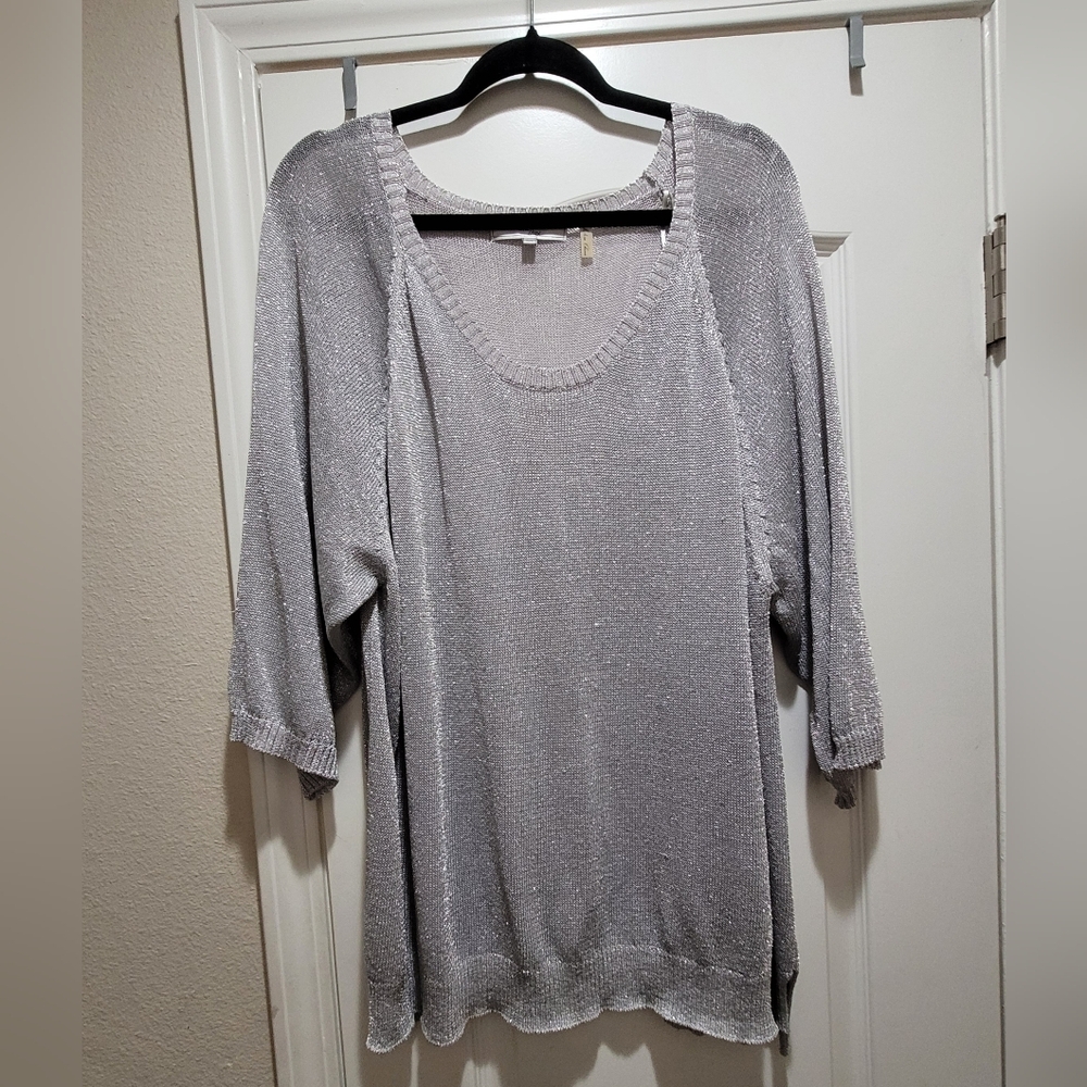 One7Six Metallic Knit Top  Silver Shimmer | Plus Size 3X EUC